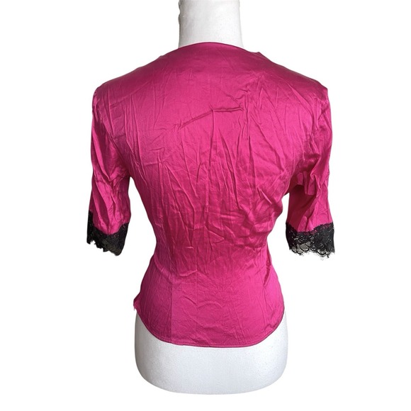 Vintage Moda International Y2k Pink Silk Stretch Lace Trim Babydoll Coquette Top - Picture 4 of 12